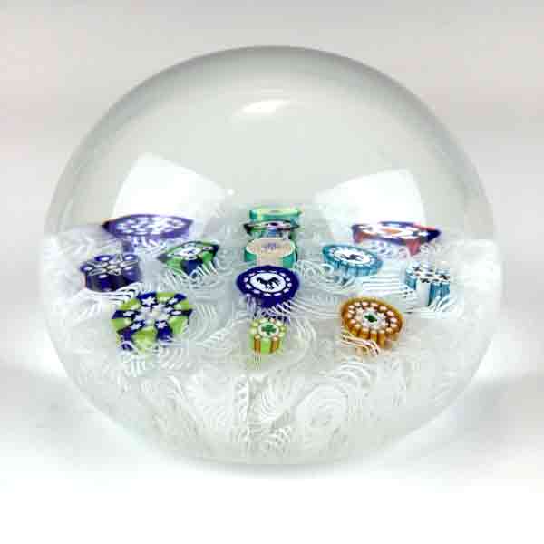 Scattered Millifiori on White Muslin Paperweight - Image 6